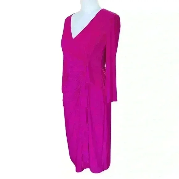 Magenta Cocktail Bridesmaid Hoco V Neck Dress. Size 2. NWOT. Black Label. - Picture 6 of 9